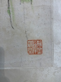 Chinese school: 'Calligraphy' and 'Sparrow', ink and colour on paper, 20th C.