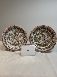 A pair of Chinese famille verte 'phoenixes' plates, Kangxi