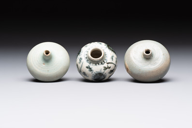 Five Chinese blue, white and monochrome jarlets and seven covered boxes, Yuan/Ming