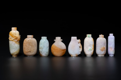 A large collection of 60 Chinese jadeite snuff bottles, 20th C.