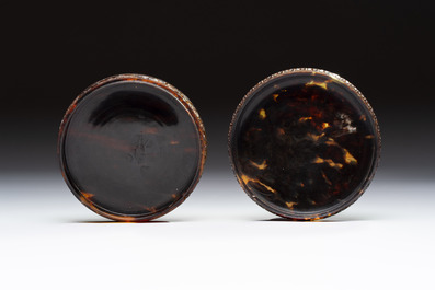A monogrammed Chinese Canton export tortoiseshell box and cover, 19th C.