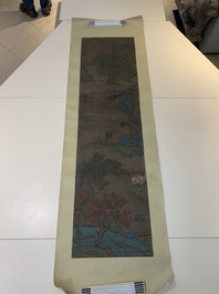 Chinese school: 'Mountainous landscape', ink and colour on paper, Qing or later