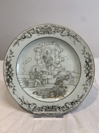 A Chinese gilt-decorated grisaille 'Resurrection' plate, Qianlong
