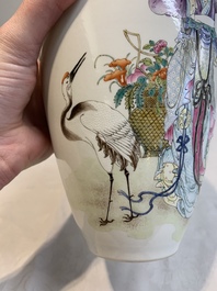 A Chinese famille rose 'Magu' eggshell vase, Hongxian mark, 20th C.