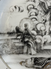 A Chinese gilt-decorated grisaille 'Resurrection' plate, Qianlong
