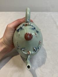 A Chinese copper-red and blue celadon-ground peach-shaped 'cadogan' ewer, Qianlong/Jiaqing