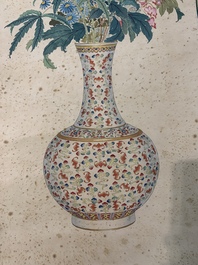 Follower of Guangxu 光緒 (1871-1908): 'Vases and flowers', Cixi seal mark, ink and colour on paper
