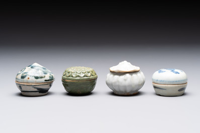 Five Chinese blue, white and monochrome jarlets and seven covered boxes, Yuan/Ming