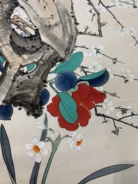 Yu Fei'an 于非闇 (1889-1959): 'Four magpies and plum blossom', ink and colour on paper