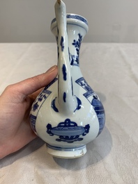 A Chinese blue and white ewer and cover, Kangxi