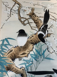 Yu Fei'an 于非闇 (1889-1959): 'Four magpies and plum blossom', ink and colour on paper