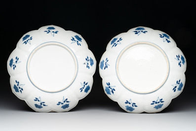 Six Chinese blue and white 'lotus' plates, Kangxi