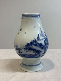 A Chinese blue and white 'mountainous landscape' vase, Yongzheng mark and of the period