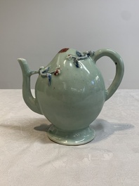 A Chinese copper-red and blue celadon-ground peach-shaped 'cadogan' ewer, Qianlong/Jiaqing