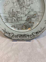 A Chinese gilt-decorated grisaille 'Resurrection' plate, Qianlong