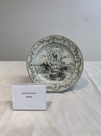 A Chinese gilt-decorated grisaille 'Resurrection' plate, Qianlong