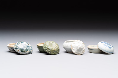 Five Chinese blue, white and monochrome jarlets and seven covered boxes, Yuan/Ming