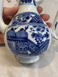 A Chinese blue and white ewer and cover, Kangxi