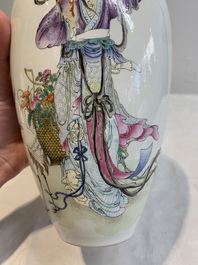 A Chinese famille rose 'Magu' eggshell vase, Hongxian mark, 20th C.