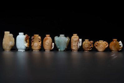 A large collection of 60 Chinese jadeite snuff bottles, 20th C.