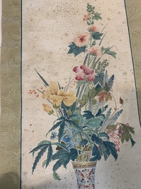 Follower of Guangxu 光緒 (1871-1908): 'Vases and flowers', Cixi seal mark, ink and colour on paper