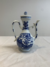 A Chinese blue and white ewer and cover, Kangxi