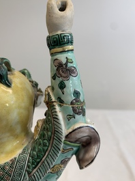 A fine Chinese verte biscuit sculpture of a warrior, 19th C.