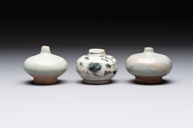 Five Chinese blue, white and monochrome jarlets and seven covered boxes, Yuan/Ming