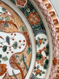 A pair of Chinese famille verte 'phoenixes' plates, Kangxi