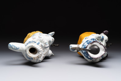 A pair of polychrome Brussels faience table fountains, 18th C.