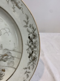A Chinese gilt-decorated grisaille 'Resurrection' plate, Qianlong