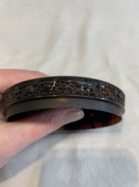 A monogrammed Chinese Canton export tortoiseshell box and cover, 19th C.
