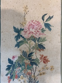 Follower of Guangxu 光緒 (1871-1908): 'Vases and flowers', Cixi seal mark, ink and colour on paper