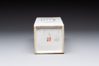 A Chinese qianjiang cai square hat stand, signed Wen Xuan Shi 文軒氏, dated 1889