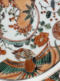 A pair of Chinese famille verte 'phoenixes' plates, Kangxi