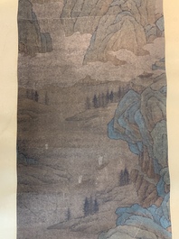 Chinese school: 'Mountainous landscape', ink and colour on paper, Qing or later