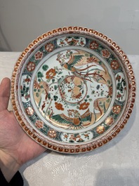 A pair of Chinese famille verte 'phoenixes' plates, Kangxi