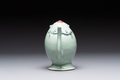 A Chinese copper-red and blue celadon-ground peach-shaped 'cadogan' ewer, Qianlong/Jiaqing