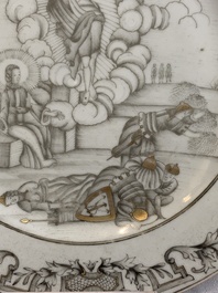 A Chinese gilt-decorated grisaille 'Resurrection' plate, Qianlong