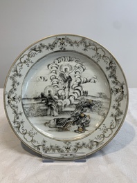 A Chinese gilt-decorated grisaille 'Resurrection' plate, Qianlong