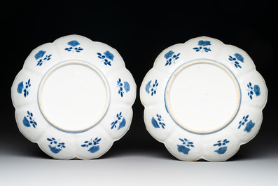 Six Chinese blue and white 'lotus' plates, Kangxi