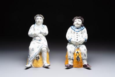 A pair of polychrome Brussels faience table fountains, 18th C.