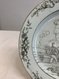 A Chinese gilt-decorated grisaille 'Resurrection' plate, Qianlong
