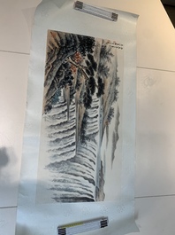 In the manner of Huang Ch&uuml;n-Pi 黃君璧 (1898-1991): 'Waterfall', ink and colour on paper, 20th C.