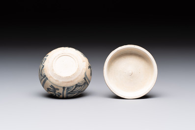 Five Chinese blue, white and monochrome jarlets and seven covered boxes, Yuan/Ming