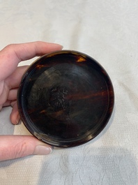 A monogrammed Chinese Canton export tortoiseshell box and cover, 19th C.