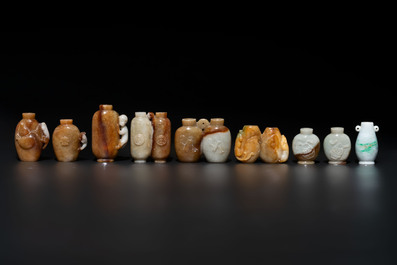 A large collection of 60 Chinese jadeite snuff bottles, 20th C.