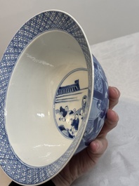 A Chinese blue and white 'klapmuts' bowl with narrative design, Kangxi mark and of the period
