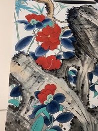 Yu Fei'an 于非闇 (1889-1959): 'Four magpies and plum blossom', ink and colour on paper