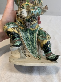 A fine Chinese verte biscuit sculpture of a warrior, 19th C.